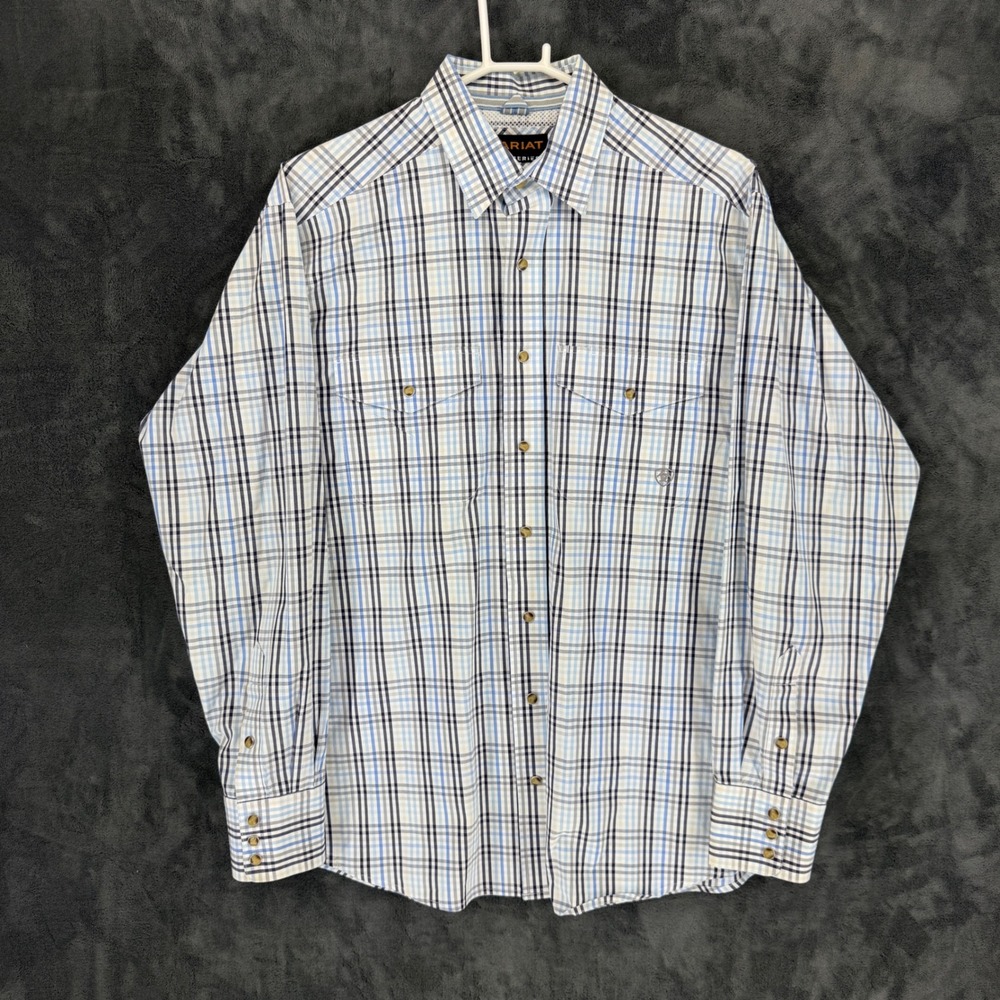 Ariat Pro Series Mens Blue Plaid Long Sleeve Western Button Down Shirt Size‎ M